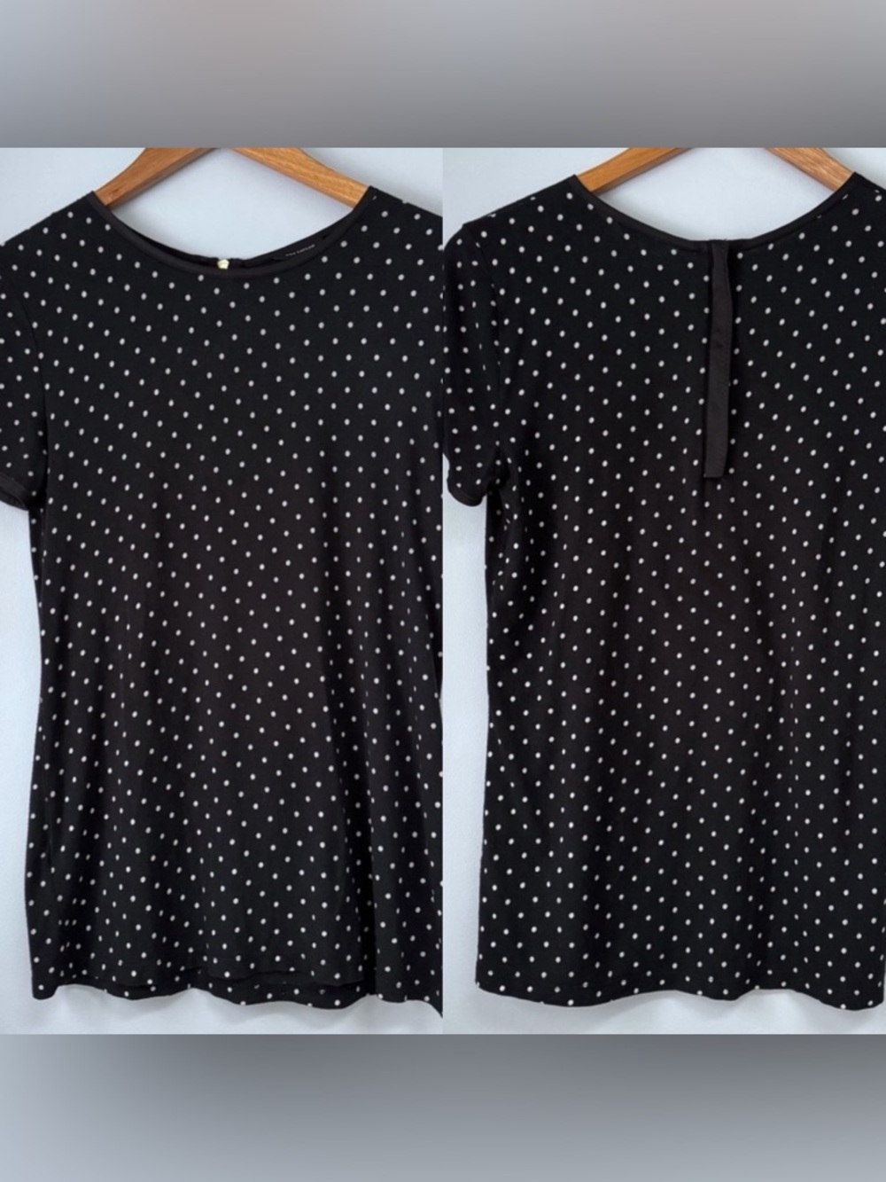 Ann Taylor Black & White Polka Dot Short Sleeve Top Preppy Classic Office Size S